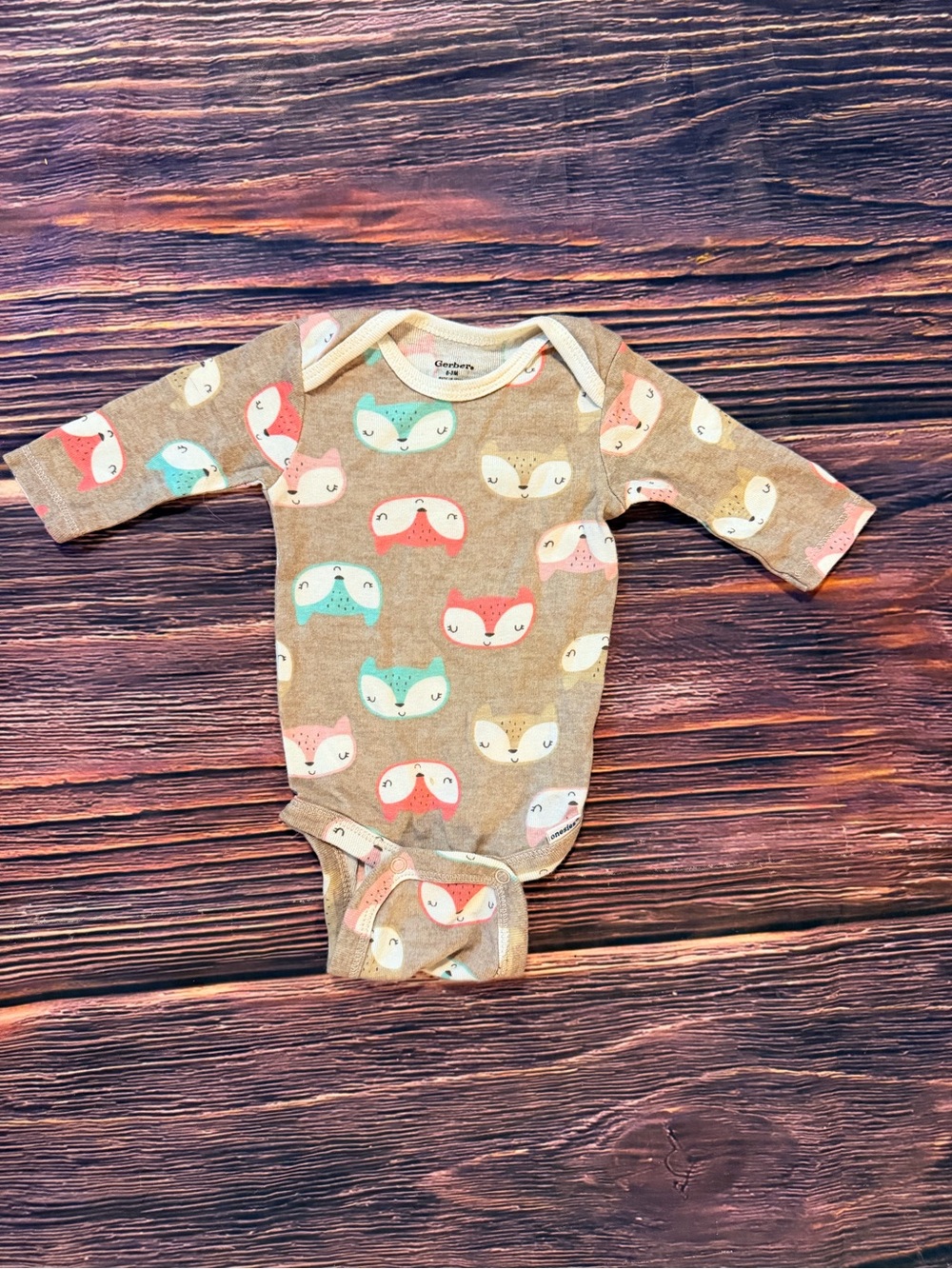 Gerber Baby Fox Print Long-Sleeve Onesie Size 0–3M
